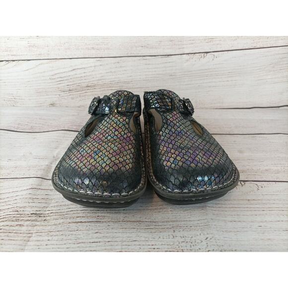 Alegria Womens Classic Brilliant Snake Clogs Sz 35 (US 5) Metallic Black - Picture 3 of 9